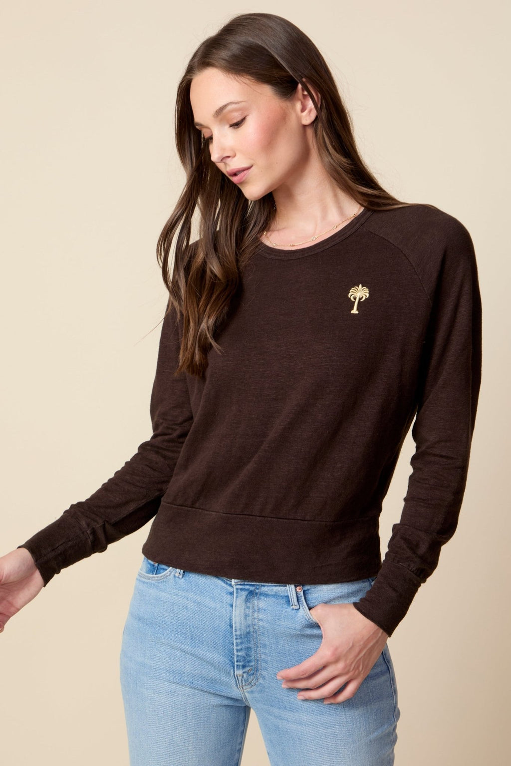 THE ROBBIE LONG SLEEVE RAGLAN TEE IN COFFEE BEAN BROWN - ROYAL PALMS love & legacy
