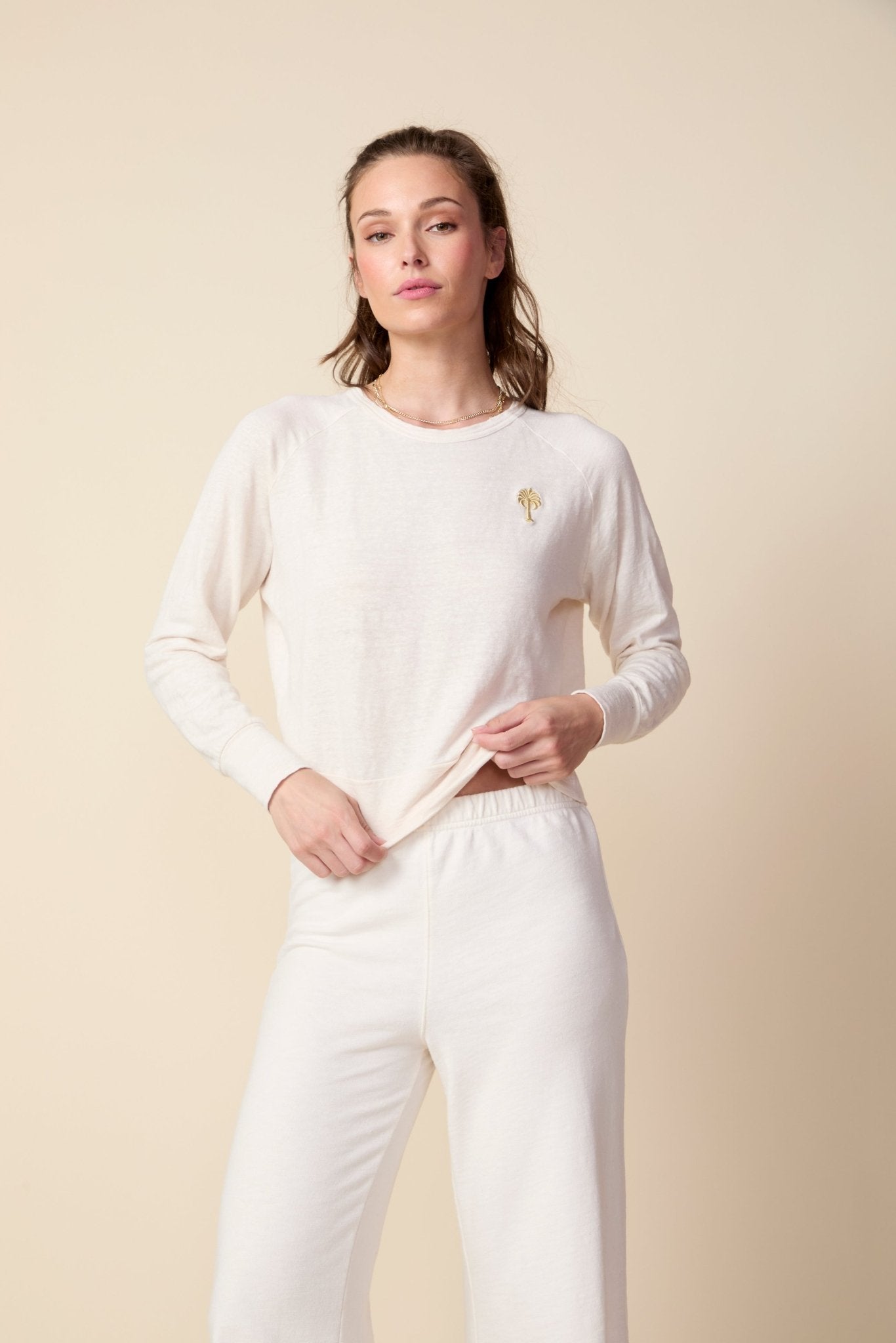 THE ROBBIE LONG SLEEVE RAGLAN TEE IN GARDENIA - ROYAL PALMS love & legacy