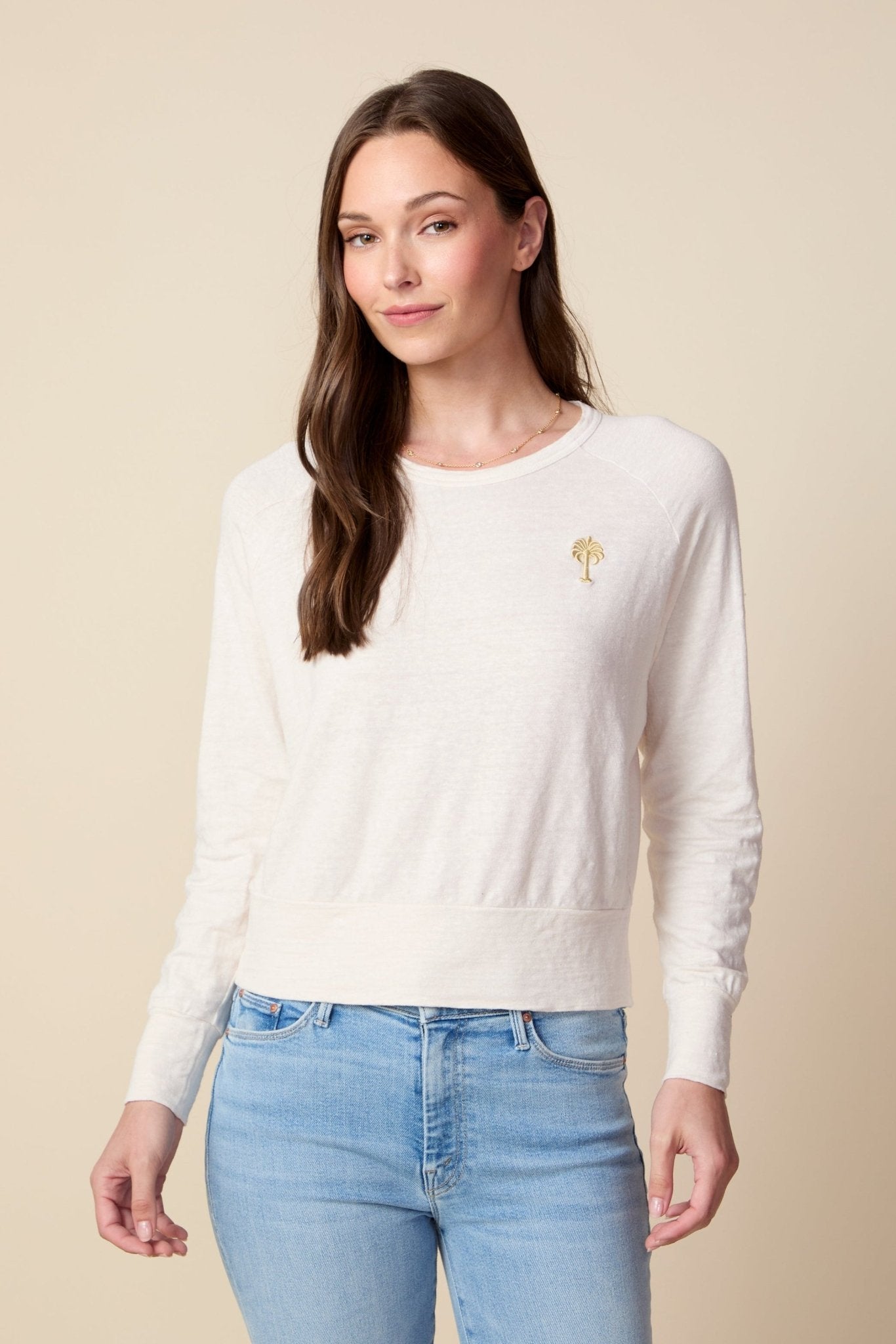 THE ROBBIE LONG SLEEVE RAGLAN TEE IN GARDENIA - ROYAL PALMS love & legacy