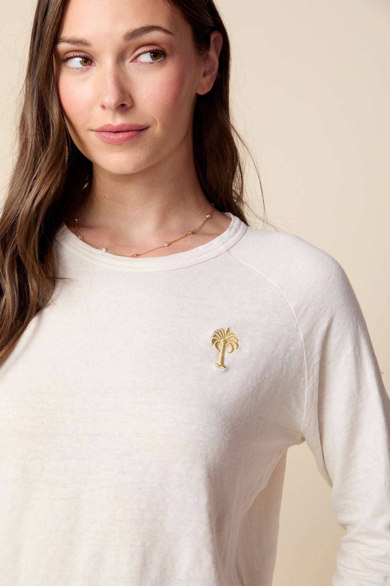 THE ROBBIE LONG SLEEVE RAGLAN TEE IN GARDENIA - ROYAL PALMS love & legacy