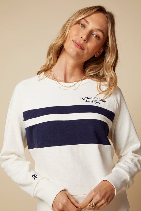 THE SABINE COLOR BLOCKED PULLOVER IN SLUB COTTON FRENCH TERRY - ROYAL PALMS love & legacy