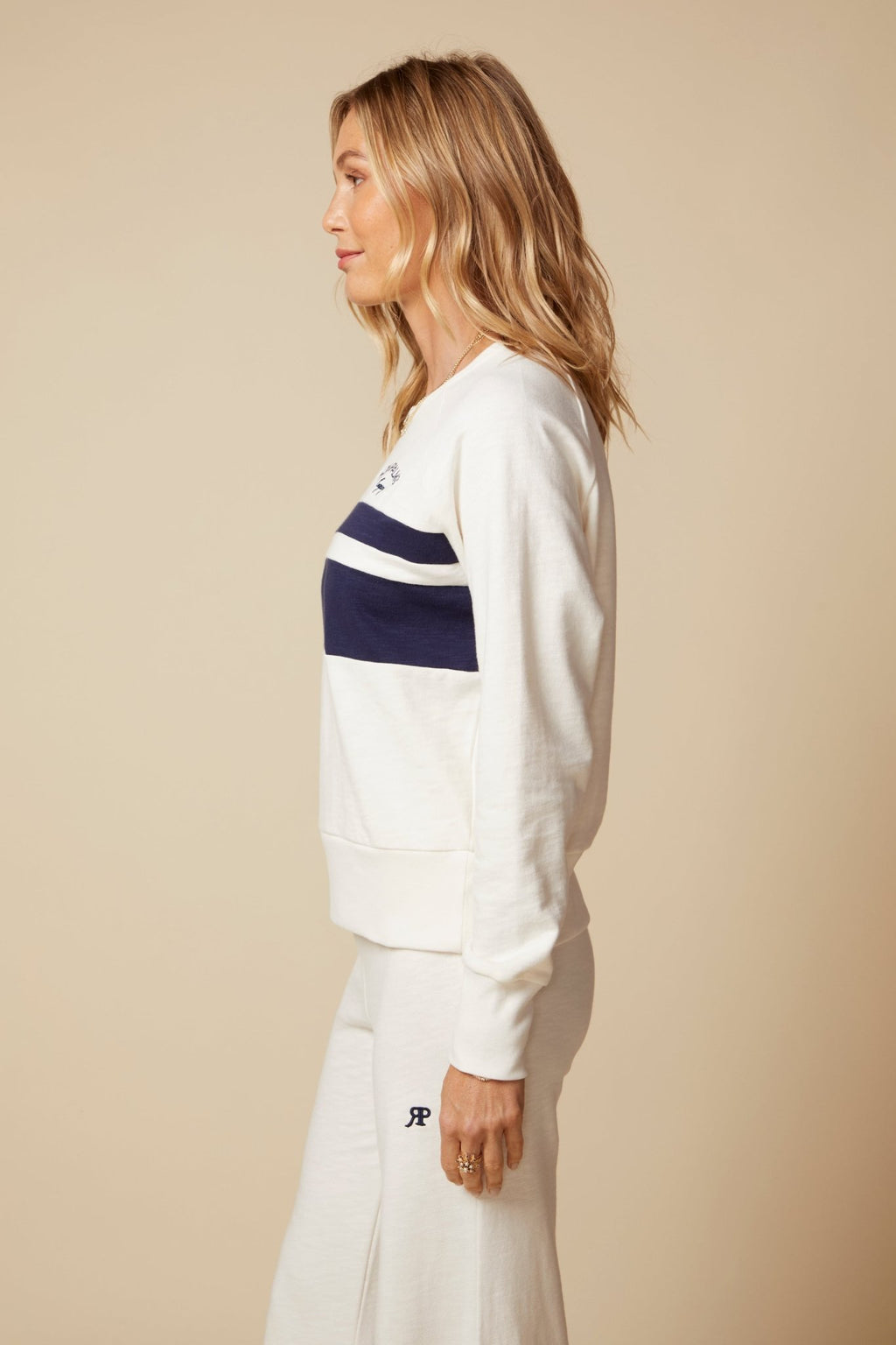 THE SABINE COLOR BLOCKED PULLOVER IN SLUB COTTON FRENCH TERRY - ROYAL PALMS love & legacy