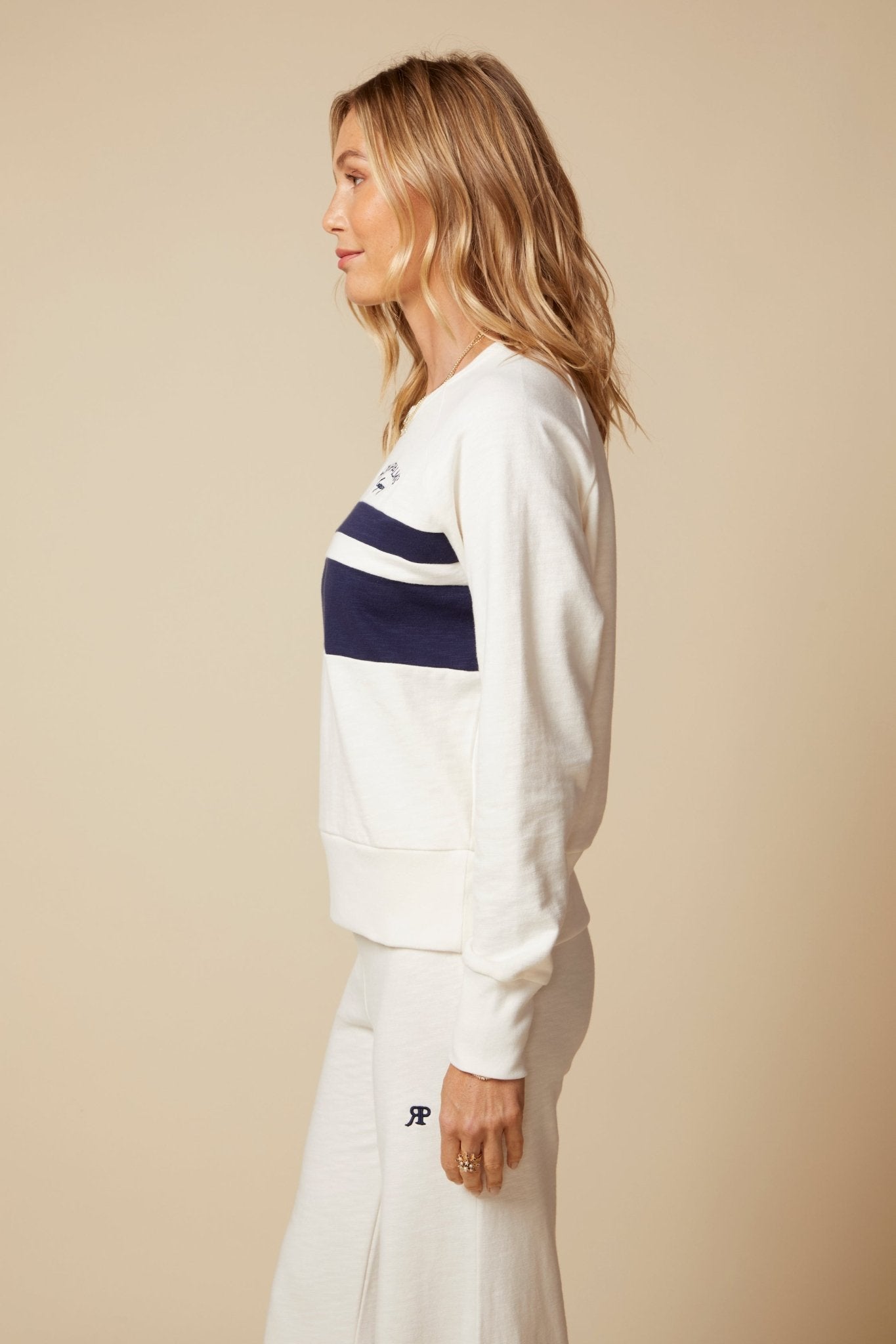 THE SABINE COLOR BLOCKED PULLOVER IN SLUB COTTON FRENCH TERRY - ROYAL PALMS love & legacy