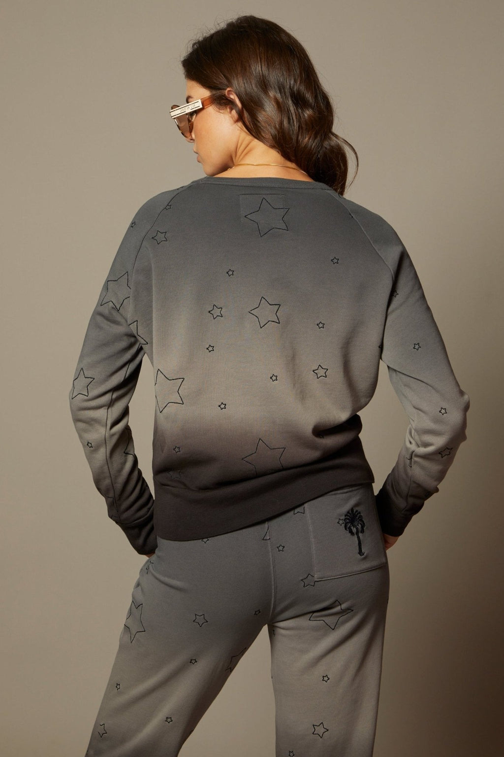 THE SABINE SWEATSHIRT IN MIDNIGHT OMBRE DYE WITH ALL OVER STAR EMBROIDERY - ROYAL PALMS love & legacy