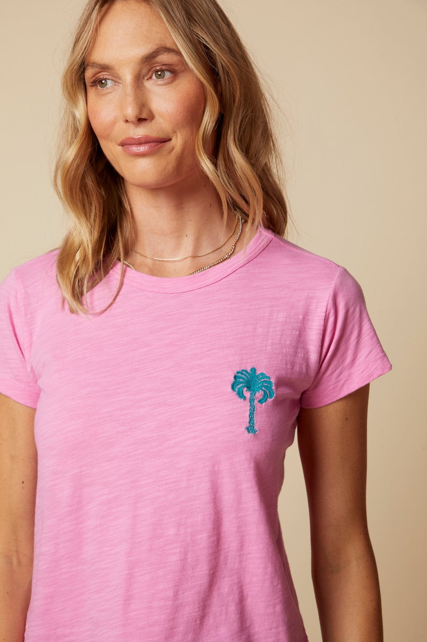 THE SIDNEY TEE IN COTTON SLUB JERSEY IN PINK FUSHCIA - ROYAL PALMS love & legacy