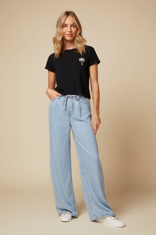 THE SIDNEY TEE IN COTTON SLUB JERSEY IN WASHED BLACK - ROYAL PALMS love & legacy