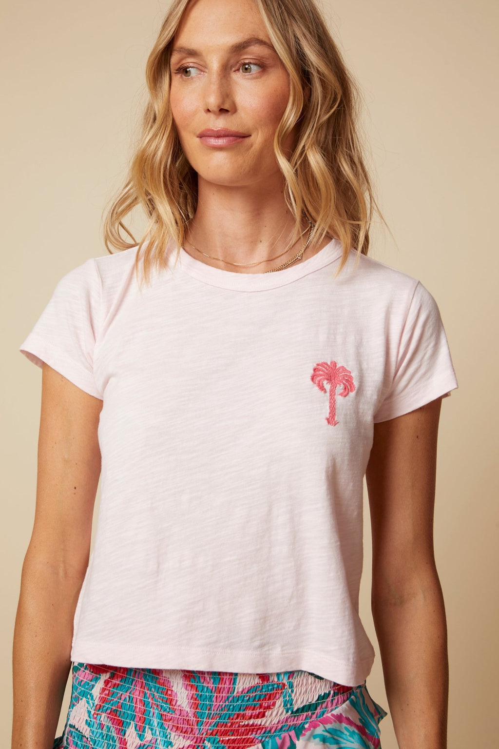 THE SIDNEY TEE IN SLUB COTTON JERSEY IN LIGHT PINK - ROYAL PALMS love & legacy