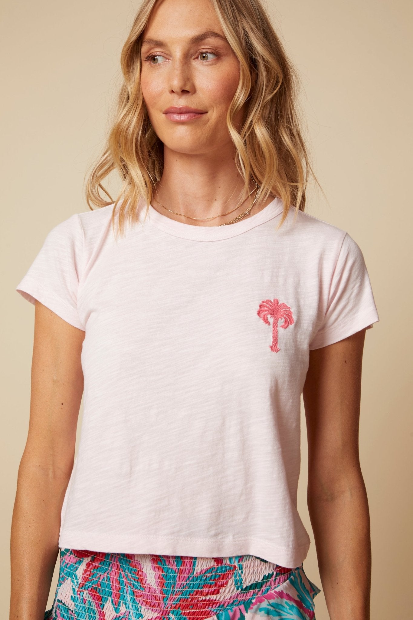 THE SIDNEY TEE IN SLUB COTTON JERSEY IN LIGHT PINK - ROYAL PALMS love & legacy