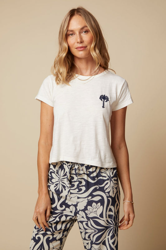 THE SIDNEY TEE IN SLUB COTTON JERSEY IN VINTAGE WHITE - ROYAL PALMS love & legacy