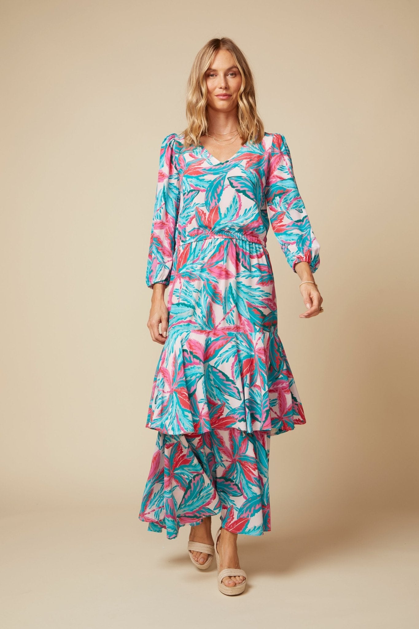 THE SIMONE SILK MAXI SKIRT IN MALLORCA PRINT - ROYAL PALMS love & legacy