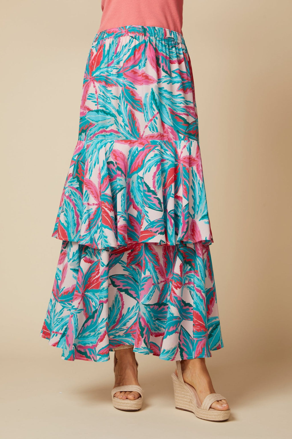 THE SIMONE SILK MAXI SKIRT IN MALLORCA PRINT - ROYAL PALMS love & legacy