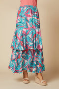 THE SIMONE SILK MAXI SKIRT IN MALLORCA PRINT - ROYAL PALMS love & legacy