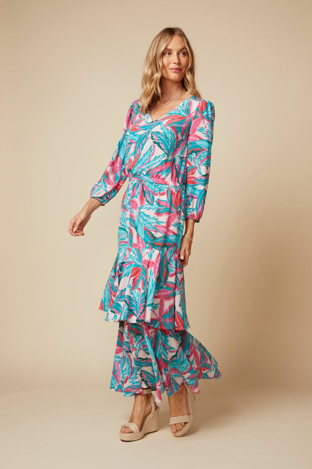 THE SIMONE SILK MAXI SKIRT IN MALLORCA PRINT - ROYAL PALMS love & legacy