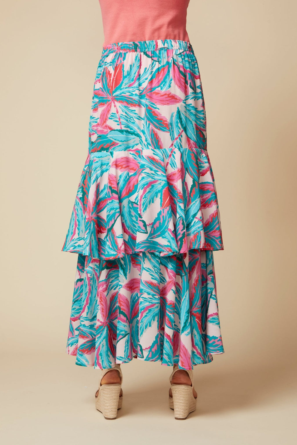 THE SIMONE SILK MAXI SKIRT IN MALLORCA PRINT - ROYAL PALMS love & legacy