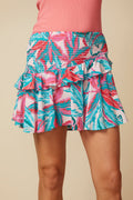 THE SOPHIE SILK MINI SKIRT IN MALLORCA PRINT - ROYAL PALMS love & legacy